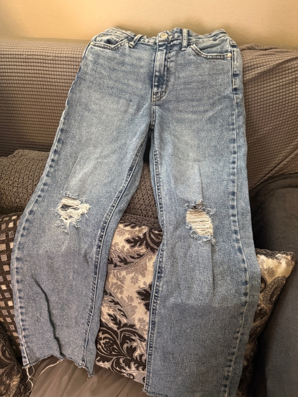 Girls High-Rise Distressed Blue Denim Jeans